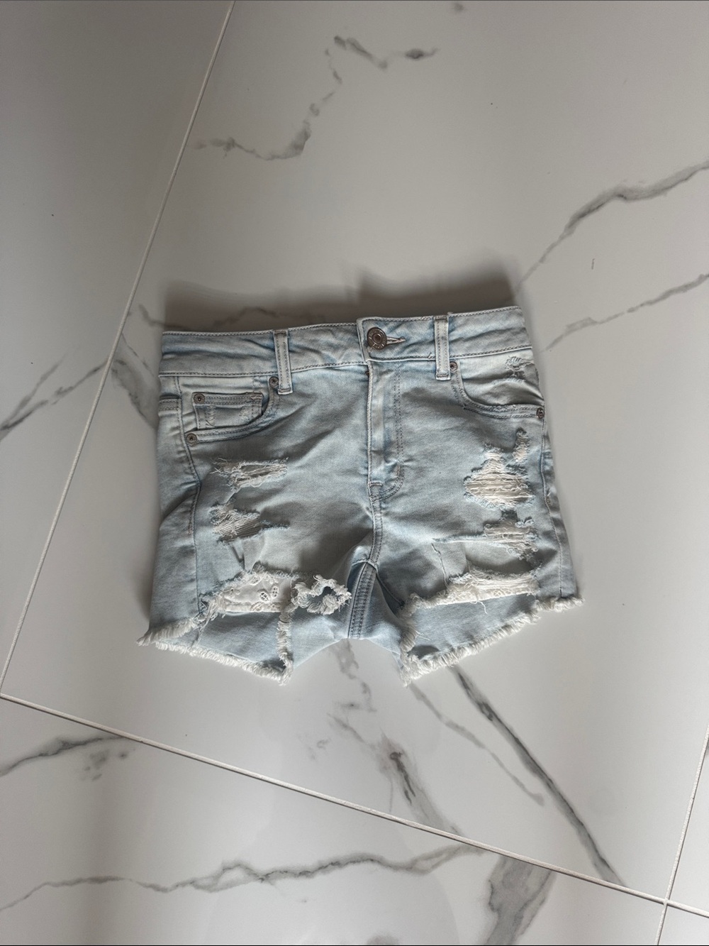 American Eagle Outfitters Light Blue Distressed Denim Cutoff Shorts